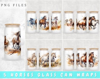 Bundel paarden Libbey glas blikverpakking, 5 ontwerpen, 16 oz glas blik png, sublimatieontwerp paard glas blik, blik paardenliefhebber glas, blik png