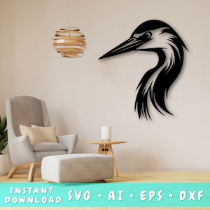 Heron Laser SVG Cut File, Heron Wall Art SVG, DXF, Eps, Heron Vector Cut File, Heron Laser Ready Svg