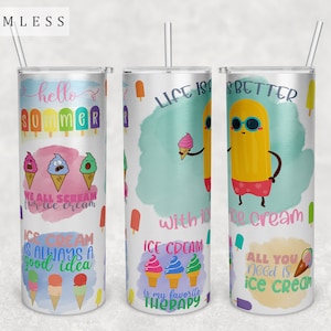 Ice Cream Quotes Tumbler Wrap, 20oz Skinny Tumbler PNG File, Seamless Tumbler Sublimation Design, Ice Cream Sayings Tumbler PNG, Summer PNG