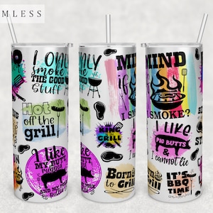 Barbecue Quotes Tumbler Wrap, Seamless Tumbler Sublimation Design, 20oz Skinny Tumbler PNG File, BBQ Tumbler PNG, Grilling Tumbler Wrap