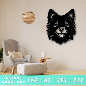 Schipperke laser gesneden SVG-bestand, Schipperke Wall Art SVG, DXF, Eps, Schipperke hoofd vector gesneden bestand