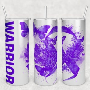 Purple Awareness Ribbon Tumbler Wrap, 20oz Skinny Tumbler PNG, Seamless Warrior Tumbler Sublimation Design, Purple Ribbon Tumbler PNG