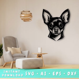 Chihuahua Laser SVG Cut File, Chihuahua Wall Art SVG, DXF, Eps, Chihuahua Head Vector Cut File, Chihuahua Laser Ready Svg