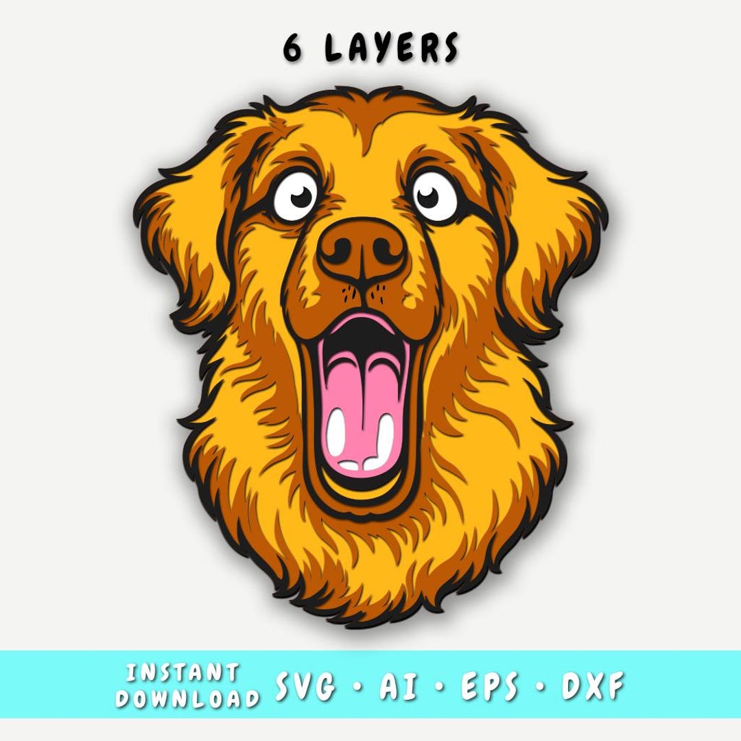 Funny Golden Retriever Multilayer SVG | 6 Layer Dog Head Cut File ...