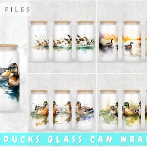 Ducks Libbey Glass Can Wraps Bundle, 5 Designs, 16oz Glass Can PNG, Duck Hunting Glass Can Sublimation Design, Ducks Glass Can PNG