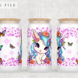 Cute unicorn transparent glass cup with lid spoon