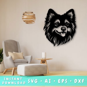 American Eskimo dog Laser SVG Cut File, American Eskimo dog Wall Art SVG, DXF, Eps, American Eskimo dog Head Vector Cut File