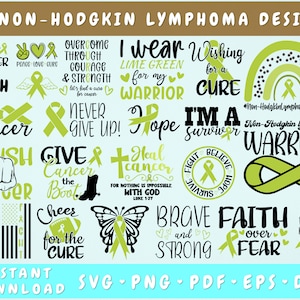 Non-Hodgkin Lymphoma Awareness SVG Bundle - 24 Designs, Non-Hodgkin Lymphoma Cut Files, Lime Green Cancer Ribbon SVG, Crush Cancer SVG