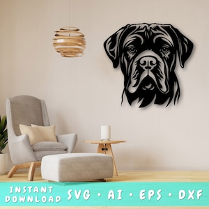 Arquivo de corte SVG a laser Dogue de Bordeaux, Arte de parede Dogue de Bordeaux SVG, DXF, Eps, Dogue de Bordeaux Face Laser Ready Svg
