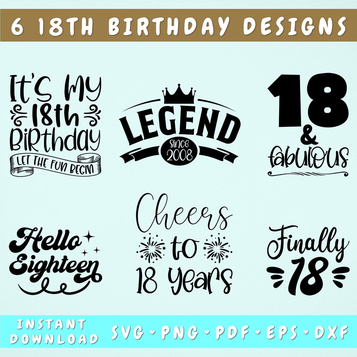 18th Birthday SVG Bundle, 6 Designs, 18th Birthday Shirt SVG, Cheers to ...
