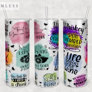 Alcohol Quotes Tumbler Wrap, Naadloos Tumbler Sublimatie Design, 20oz Skinny Tumbler PNG-bestand, Grappige Alcohol Sayings Tumbler PNG