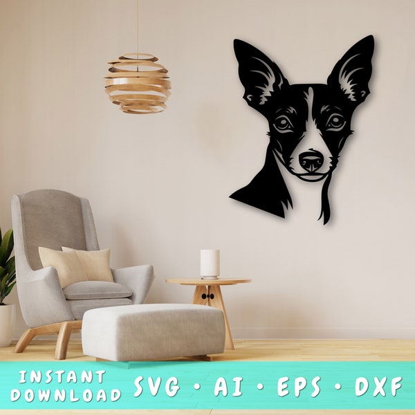 Rat Terrier Laser SVG Cut File, Rat Terrier Wall Art SVG, DXF, Eps, Rat Terrier Vector Cut File, Rat Terrier Face Laser Ready Svg