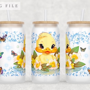 Duckling Libbey Glass Can Wrap, 16oz Glass Can PNG File, Little Duck Glass Can Sublimation Design, Cute Duck Glass Can PNG