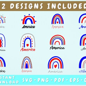 Pacote com 12 camadas SVG do Rainbow America, Rainbow America PNG, 4 de julho SVG, arquivos de corte do Rainbow America
