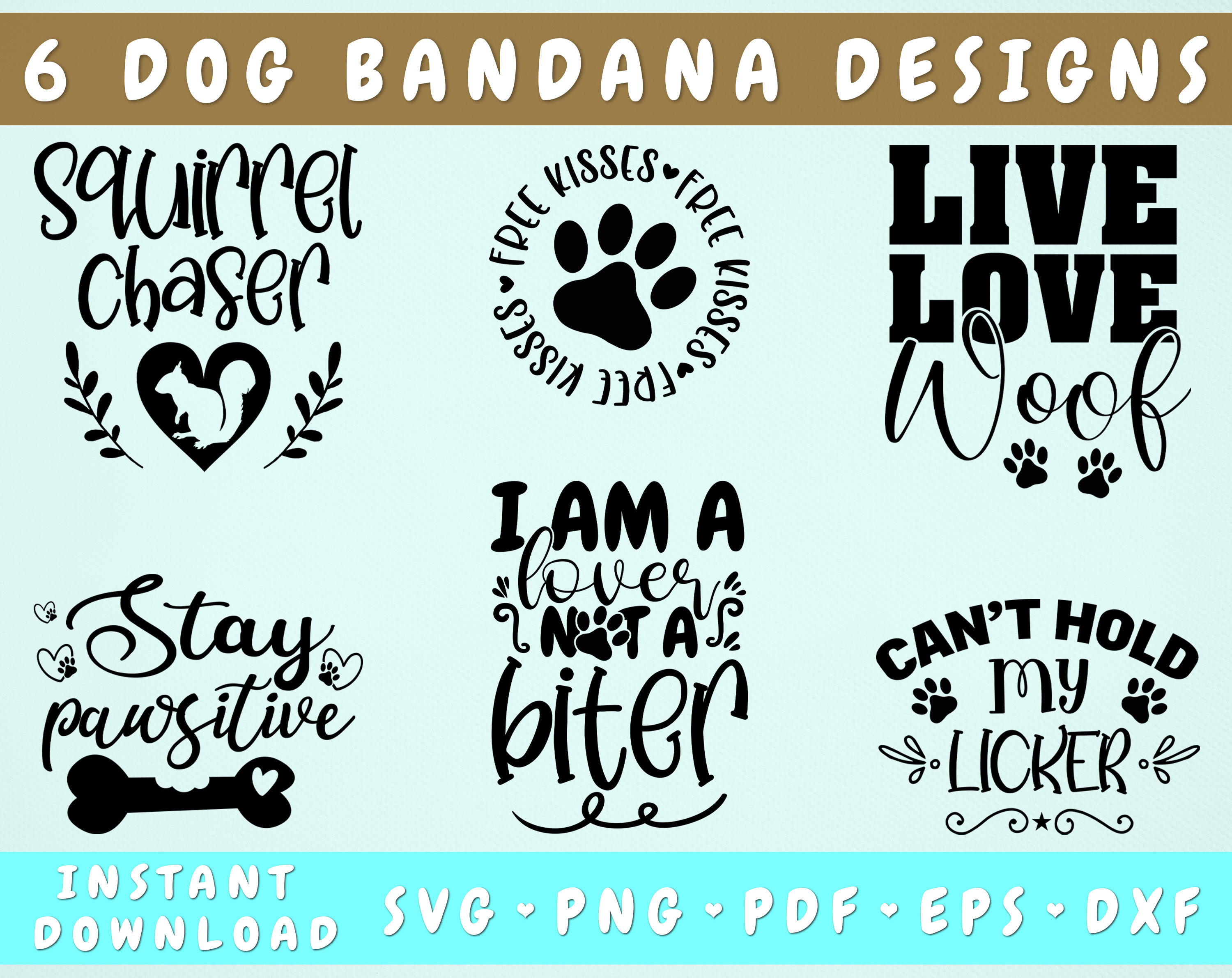Dog Bandana SVG Bundle 6 Designs Dog Bandana Quotes SVG Etsy