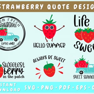 Pakiet cytatów truskawkowych SVG, 6 projektów, powiedzeń truskawkowych SVG, zabawnych truskawek SVG, świeżych truskawek z farmy SVG, najsłodszych jagód w patchu