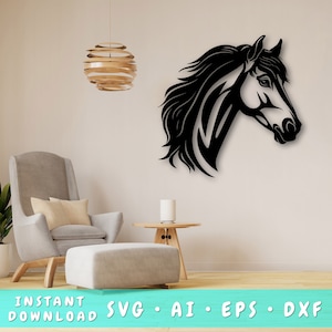 Horse Laser SVG Cut File, Horse Wall Art SVG, DXF, Eps, Horse Vector Cut File, Horse Laser Ready Svg