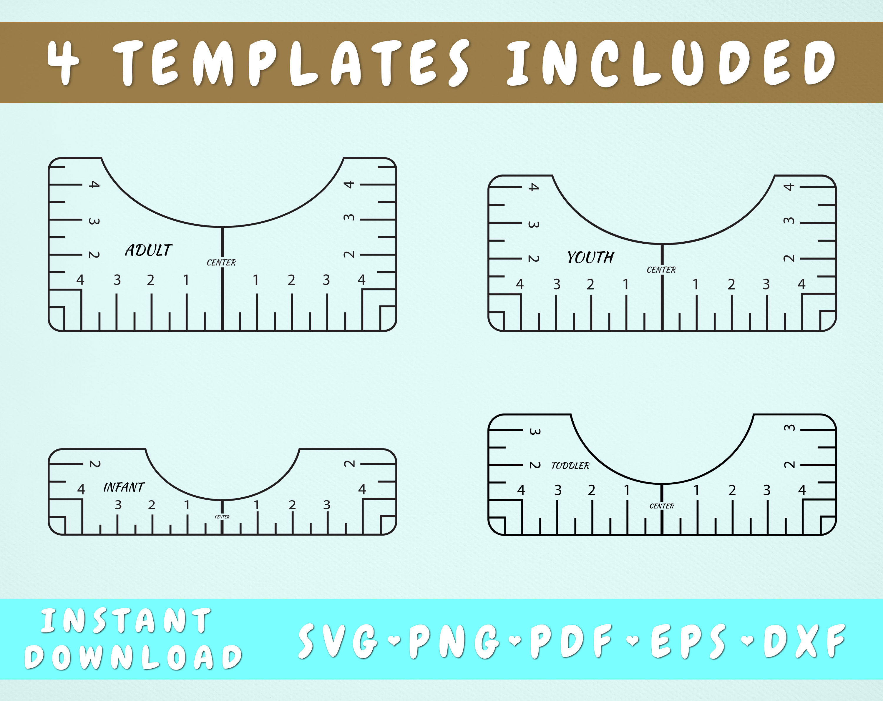 tshirt ruler svg bundle - 4 templates, t shirt alignment tool svg