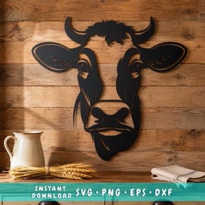 SVG láser de cara de vaca / DXF de cabeza de vaca / SVG de animal de granja / Arte rústico de granja en metal / Archivo de corte por plasma CNC / Decoración de pared de ganado / Decoración de granero