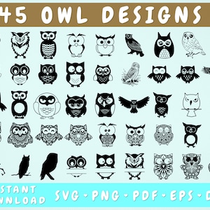45 bundle SVG gufo, gufo Png, sagoma gufo, simpatico gufo SVG, clipart gufo, file di taglio Cricut gufo, stencil gufo, Mandala gufo Svg, divertente gufo Svg