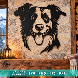Border Collie Laser SVG | Border Collie DXF | Dog Face Svg | Dog Laser Cut File | CNC Plasma Cut File | Metal Dog Wall Art | Farm Dog Decor
