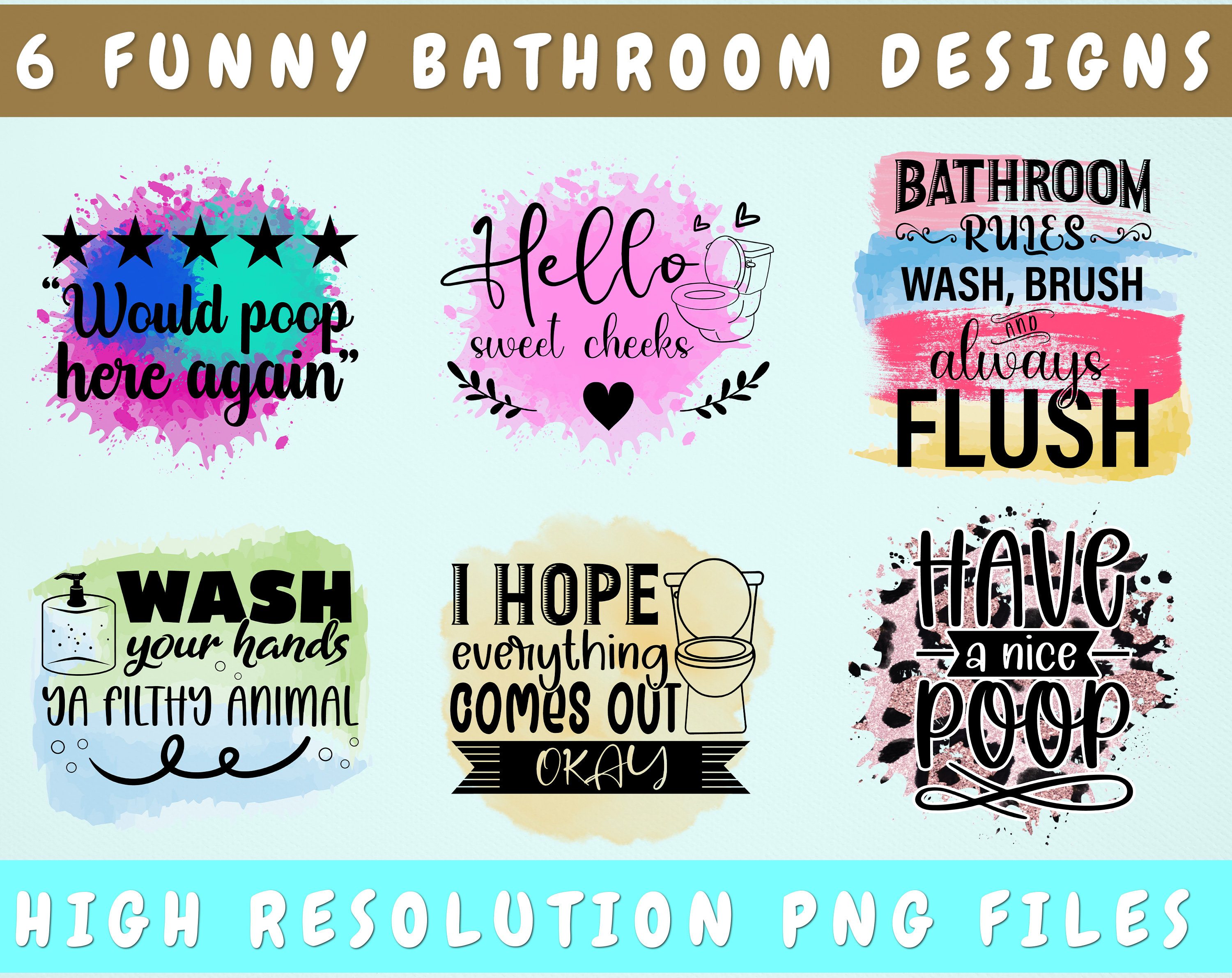 Funny Bathroom PNG Bundle 6 Designs Bathroom Sign PNG Hello - Etsy