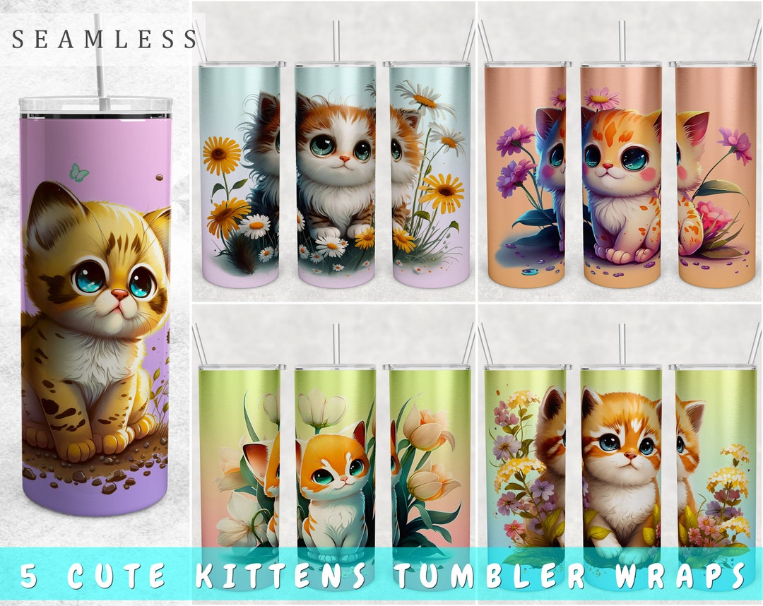 Cute Cat Tumbler Wraps Bundle 5 Designs 20oz Skinny Tumbler Etsy