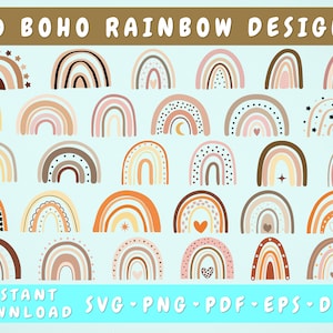 Hand Drawn Boho Rainbow Svg Bundle - 30 Designs, Rainbow Png, Rainbow Clipart, Rainbow Cut Files for Cricut, Silhouette, Rainbow Baby SVG
