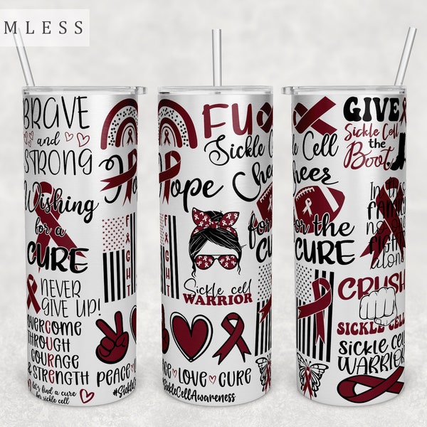 Sickle Cell Awareness Tumbler Wrap, 20oz Skinny Tumbler PNG File, Seamless Tumbler Sublimation Design, Sickle Cell Warrior Tumbler PNG