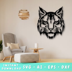 Archivo SVG de corte láser de Bobcat, Arte mural de Bobcat SVG, DXF, EPS, Archivo vectorial de corte de Bobcat, Bobcat listo para láser Svg
