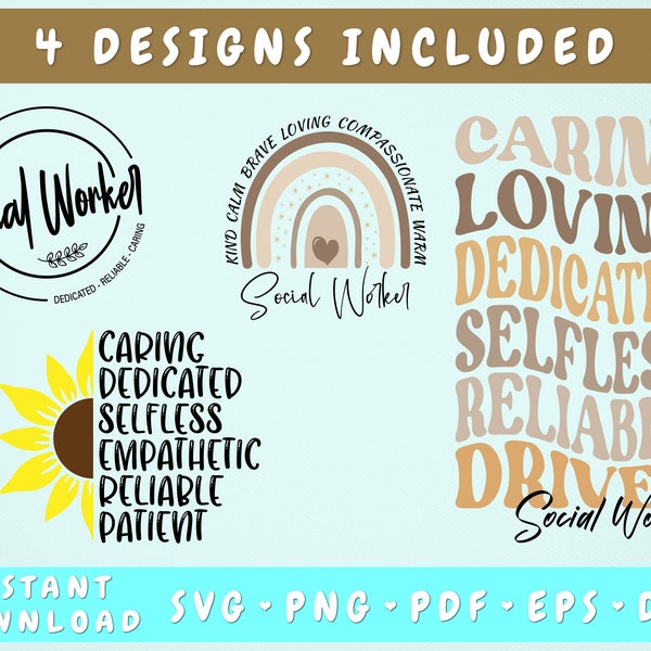 Social Worker SVG Bundle, 4 Designs, Social Worker Definitional SVG Files, Social Worker PNG Files, Social Work Svg Cut Files, Rainbow Svg