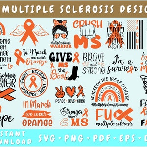 Multiple Sclerosis Awareness SVG Bundle - 25 Designs, Orange Ribbon SVG, Multiple Sclerosis Cut Files, Multiple Sclerosis Warrior SVG, Png