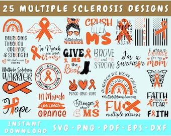 Multiple Sclerosis Awareness SVG Bundle - 25 Designs, Orange Ribbon SVG, Multiple Sclerosis Cut Files, Multiple Sclerosis Warrior SVG, Png