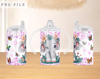 Baby Elephant Sippy Cup Wrap, 12oz Sippy Cup PNG File, Little Elephant Sippy Cup Sublimation Design, Cute Elephant Sippy Cup PNG