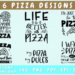 Pizza SVG Bundle, 6 Designs, Pizza Quotes SVG Cut Files, Pizza Sayings SVG, Pizza Shirt Svg, Pizza Is Cheaper Than Therapy Svg