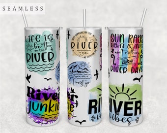 River Quotes Tumbler Wrap, 20oz Skinny Tumbler PNG File, Seamless Tumbler Sublimation Design, River Sayings Tumbler PNG, River Vibes PNG