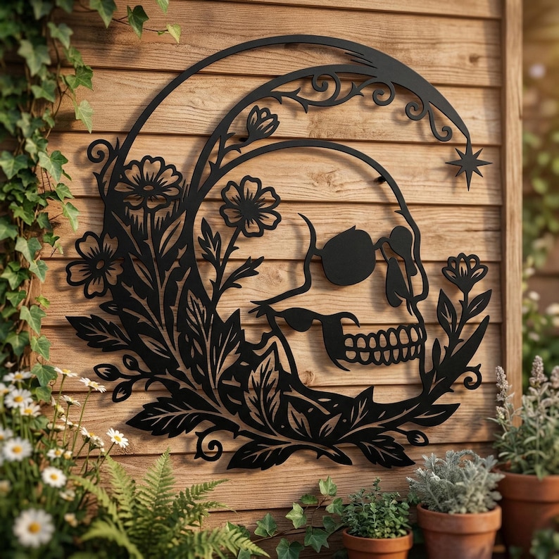 Floral Skull Moon SVG