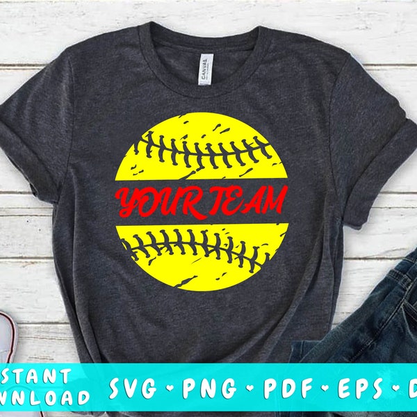 Softball Split Monogram SVG, Softball Fan Svg, Distressed Softball SVG, Softball Team Svg, Softball Monogram Cut File, Softball Design