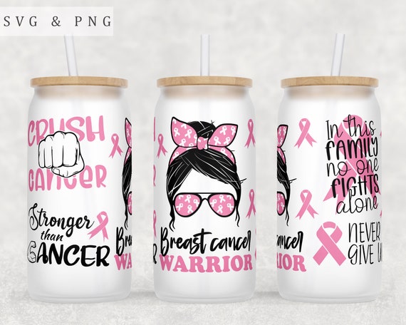 Breast Cancer Awareness Libbey Glass Can Wrap, 16oz Glass Can PNG File, Breast Cancer Warrior Glass Can Sublimation Design, Pink Ribbon Wrap