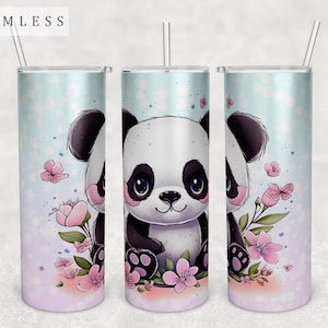 Baby Panda Tumbler Wrap, archivo PNG de vaso flaco de 20 oz, diseño de sublimación de vaso sin costuras, lindo vaso de panda pequeño PNG