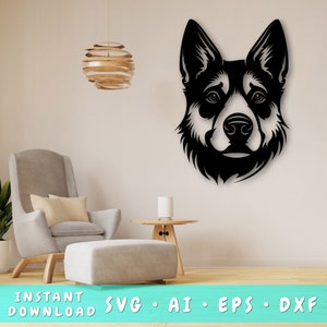 Noorse elandhond laser gesneden SVG-bestand, Noorse elandhond Wall Art SVG, DXF, Eps, Noorse elandhond hoofd vector gesneden bestand