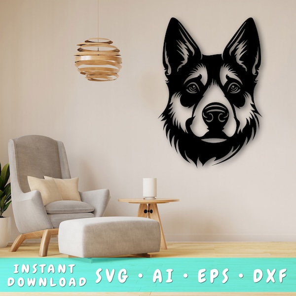 Norwegian Elkhound Laser SVG Cut File, Norwegian Elkhound Wall Art SVG, DXF, Eps, Norwegian Elkhound Head Vector Cut File