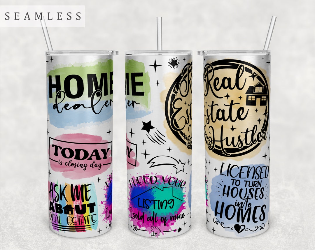 Real Estate Agent Tumbler Wrap, 20oz Skinny Tumbler PNG File, Seamless