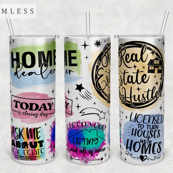 Real Estate Agent Tumbler Wrap, 20oz Skinny Tumbler PNG File, Seamless Tumbler Sublimation Design, Real Estate Tumbler PNG