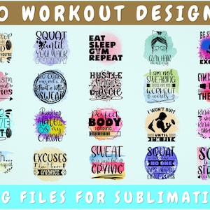 Workout Sublimation Designs Bundle, 20 Designs, Workout PNG Files For Sublimation, Gym Quotes PNG, Fitness Shirt PNG, Workout Sayings Png