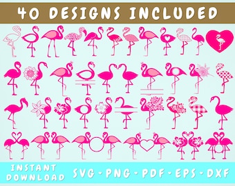 40 Flamingo SVG Bundle, Flamingo PNG, Flamingo Silhouette, Flamingo Pair SVG, Flamingo Cut Files for Cricut, Flamingo Clipart