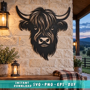 Highland Cow Laser SVG Cut File, Highland Cow Wall Art SVG, DXF, Eps, Heifer Vector Cut File, Highland Cow Laser Ready Svg