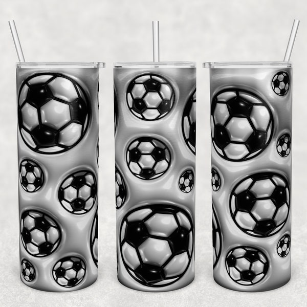 3D Inflated Soccer Balls Tumbler Wrap, 20oz Skinny Tumbler PNG File, Tumbler Sublimation Design, Puffy Soccer Balls Tumbler PNG File