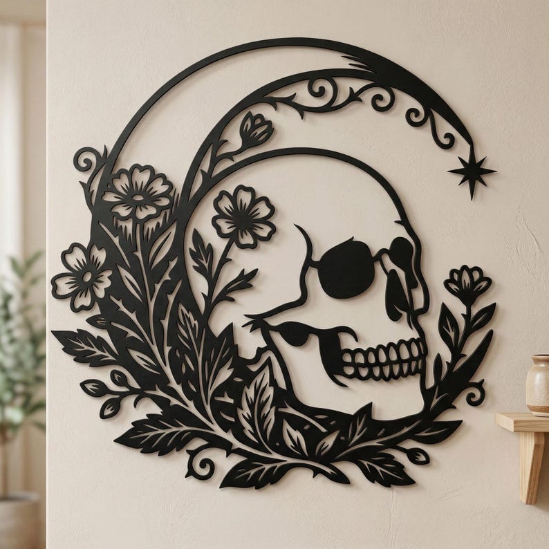 Floral Skull Moon SVG