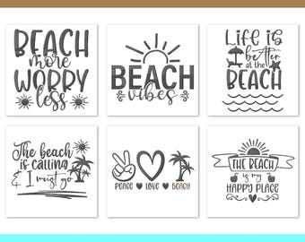 Paquete de diseños de bordado con frases playeras: 6 diseños, patrones de bordado de playa, archivos de bordado con frases playeras, archivos de bordado de vacaciones